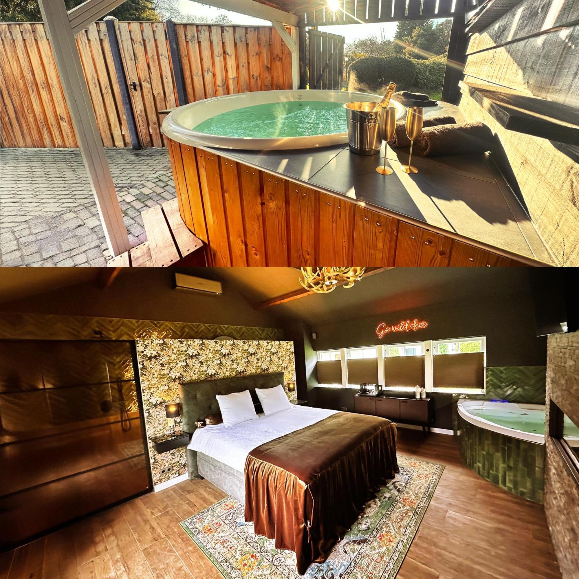 Wellness Tuin - Ultieme Partner Beleving - St Hubertus Suite Met Jacuzzi ,Openhaard, Prive Hottub En Prive Sauna In Jachthut Stijl Horst Esterno foto